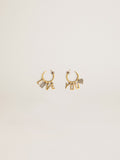 Hoop earrings with drop Love You lettering and crystals