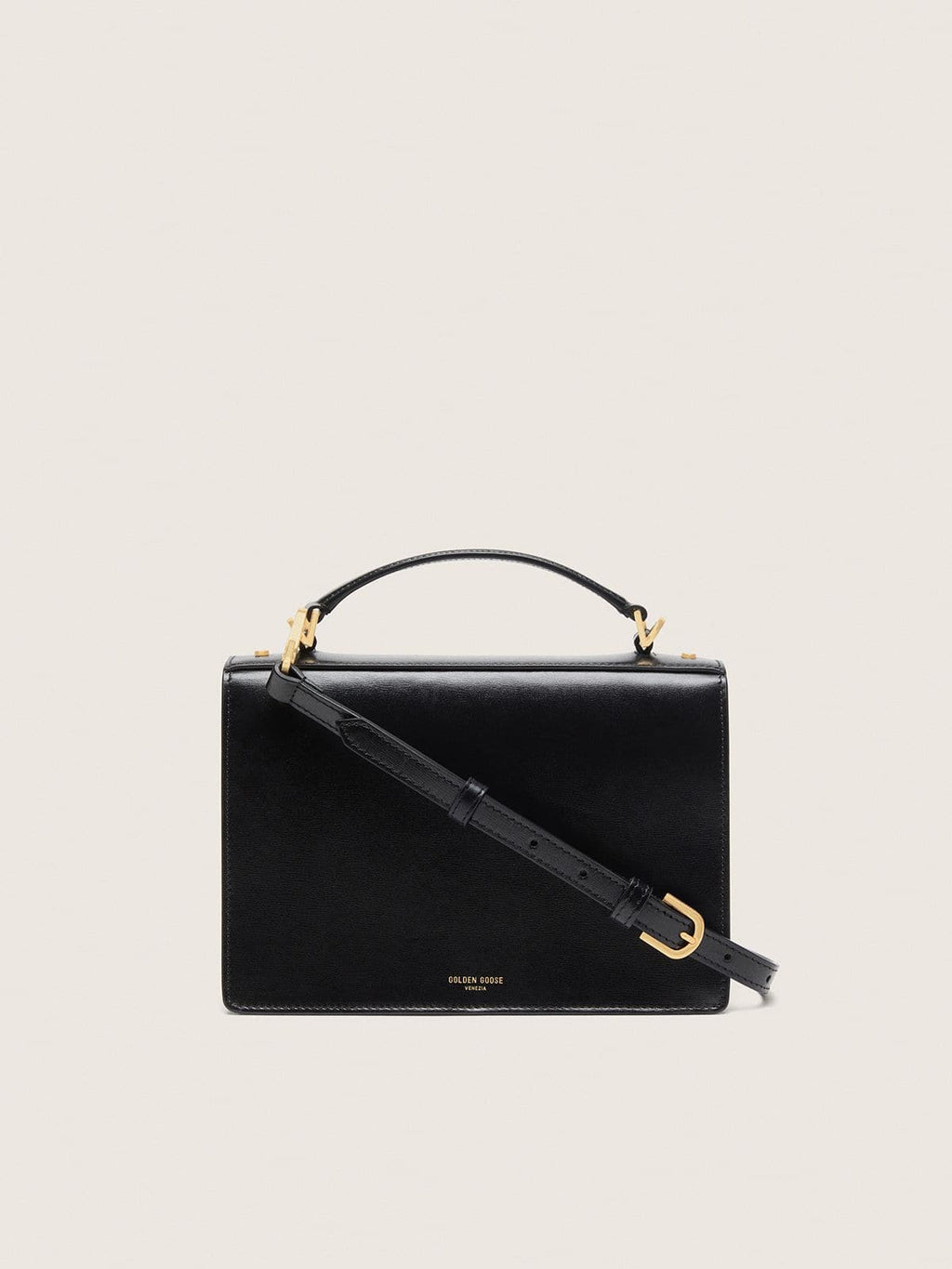 Venezia Bag in black boarded leather with gold details