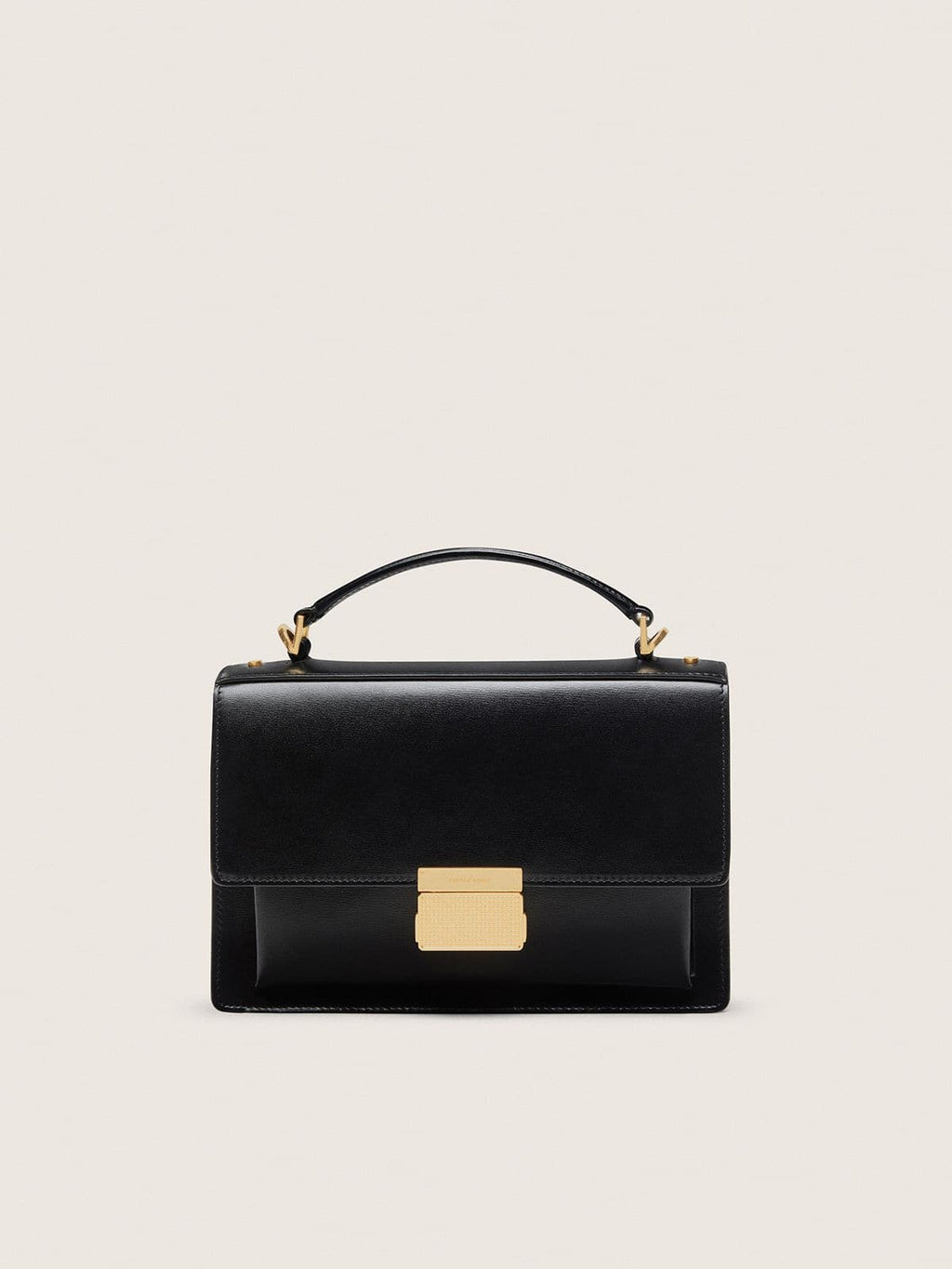 Venezia Bag in black boarded leather with gold details