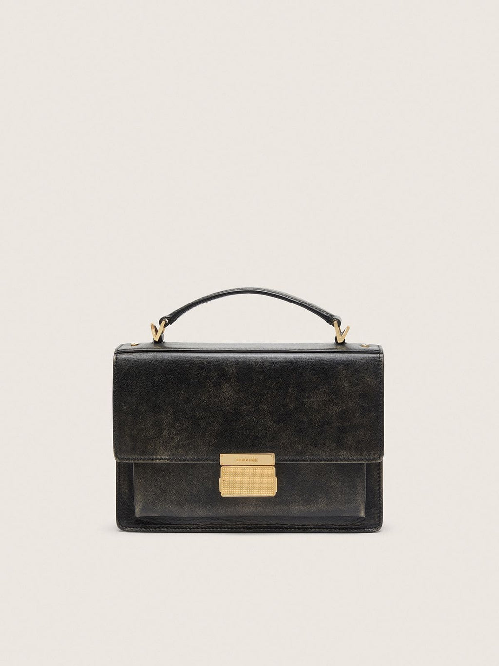 Venezia Bag in black distressed leather with gold details