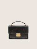 Venezia Bag in black distressed leather with gold details