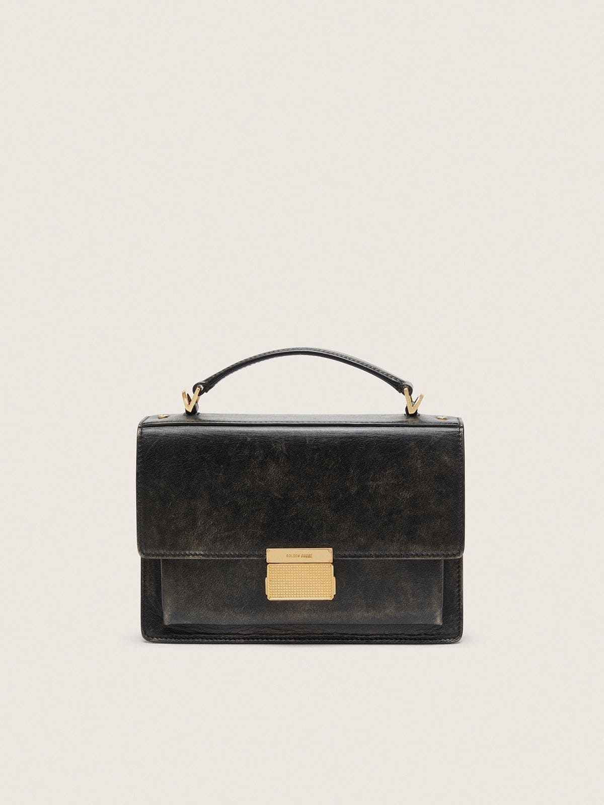 Venezia Bag in black distressed leather with gold details