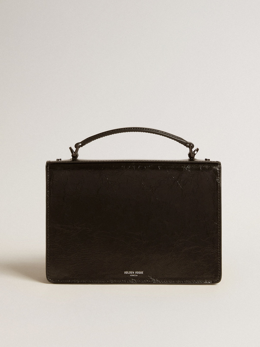 Venezia Bag in black metallic leather with black details
