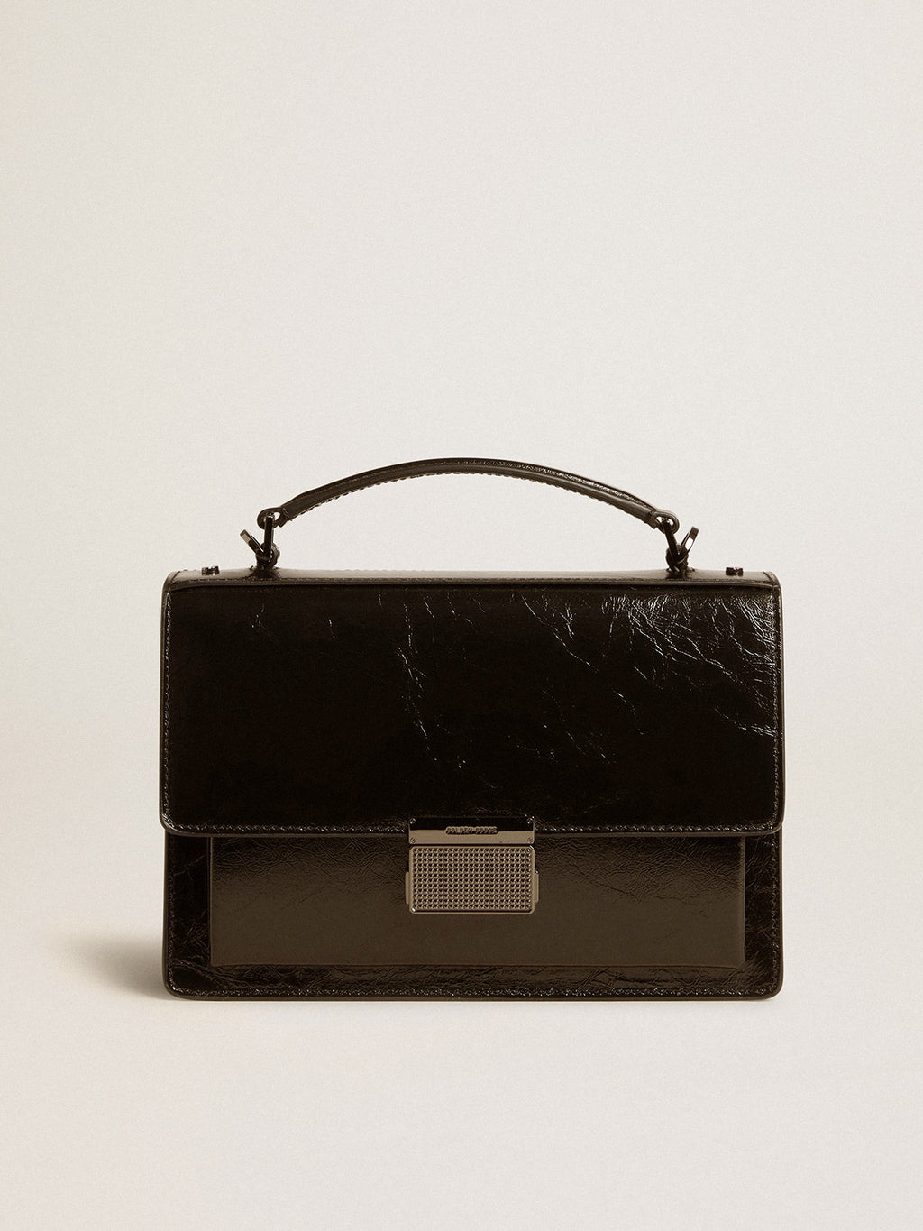 Venezia Bag in black metallic leather with black details
