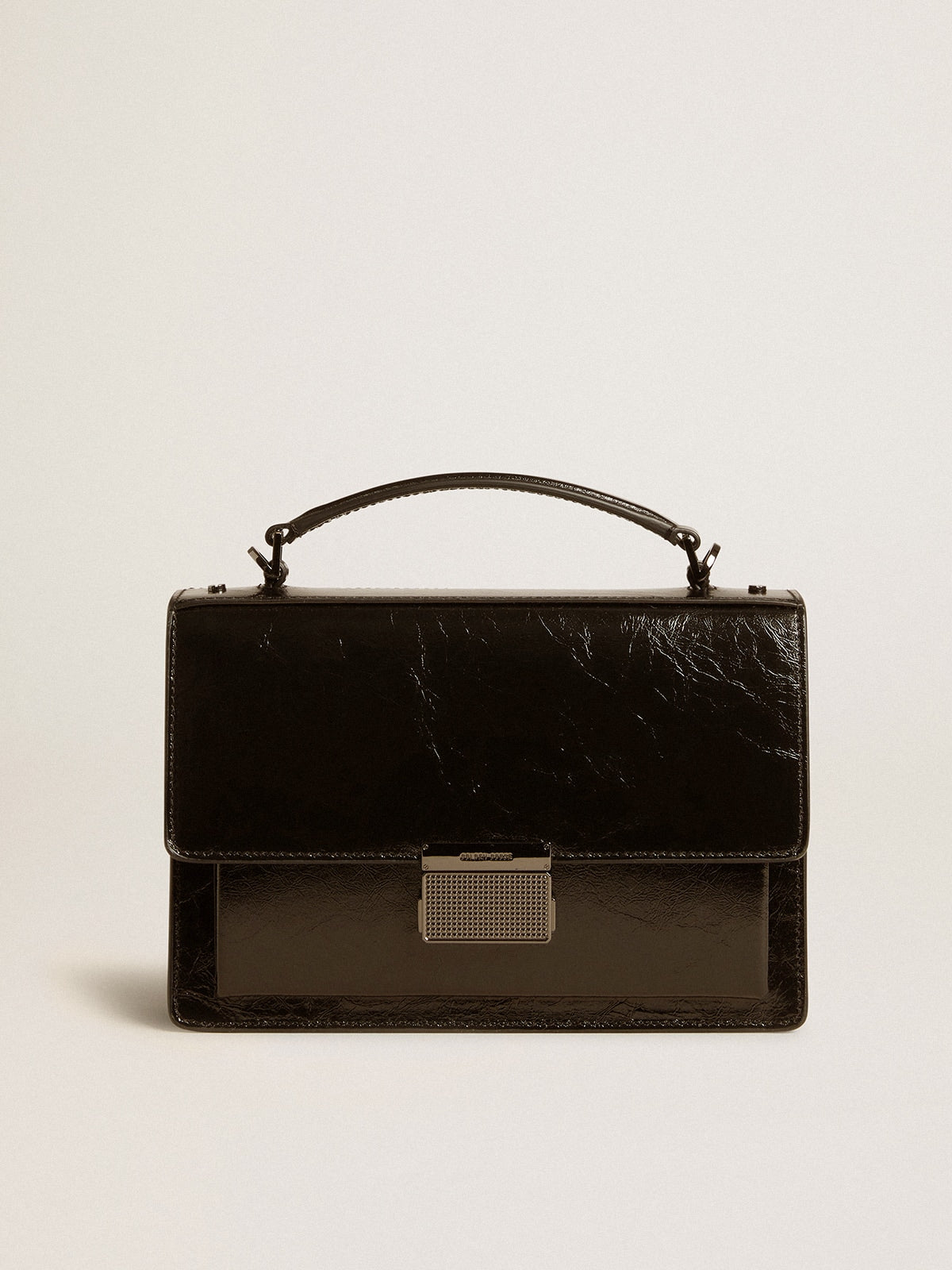 Venezia Bag in black metallic leather with black details