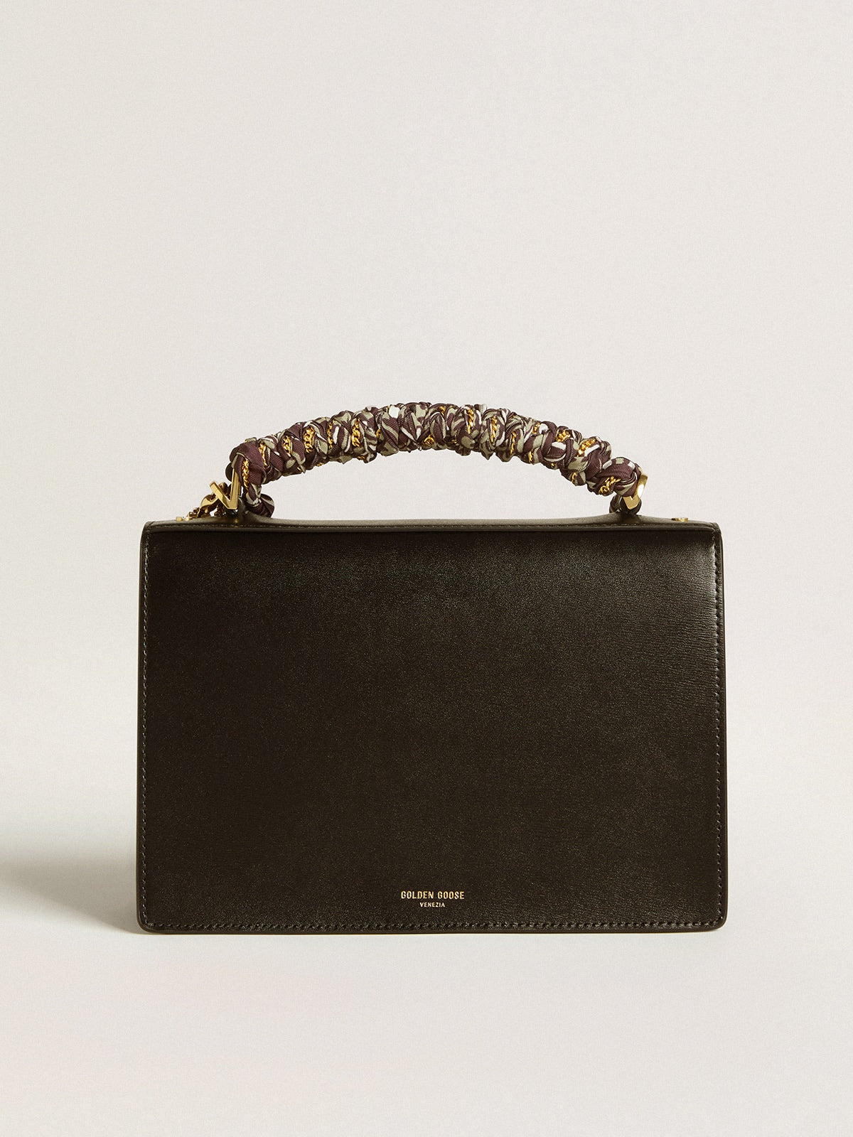 Venezia Bag in black boarded leather with scarf and double charm