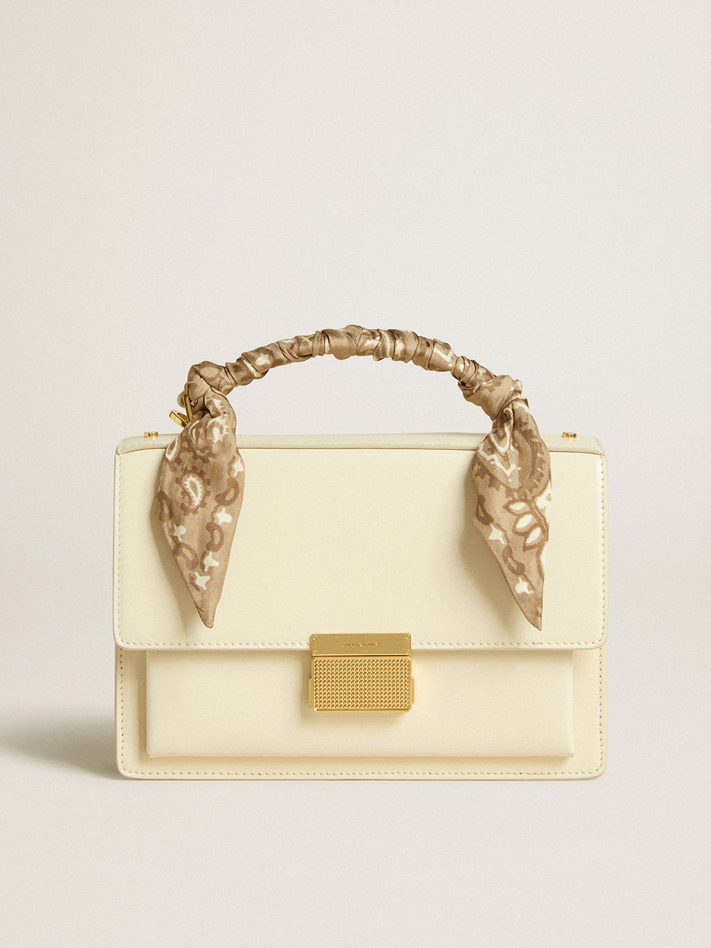 Venezia Bag in butter-colored boarded leather with silk scarf