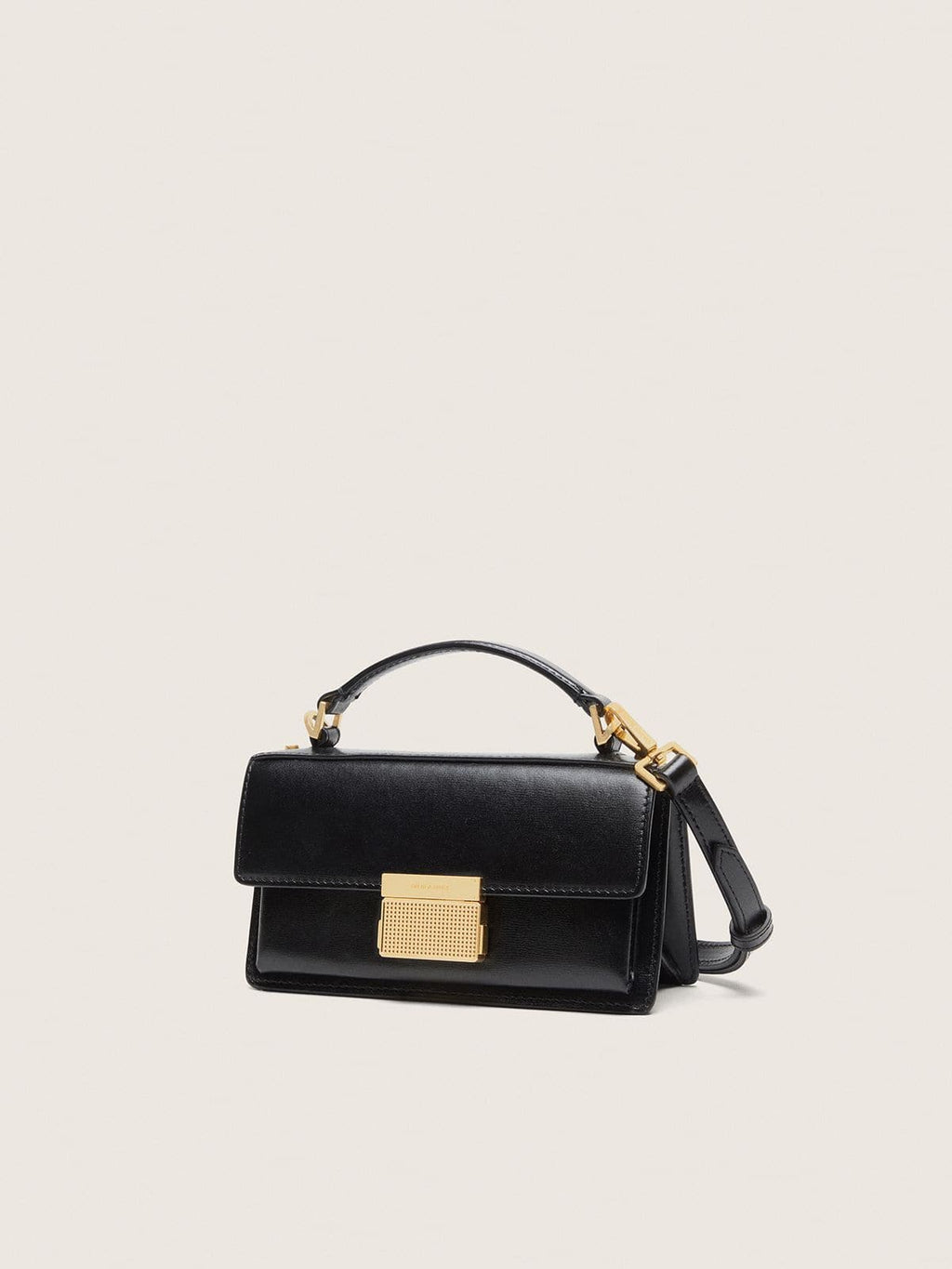 Small Venezia Bag in black boarded leather with gold details