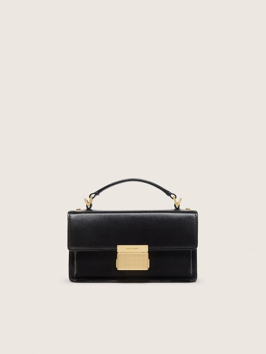 Small Venezia Bag in black boarded leather with gold details
