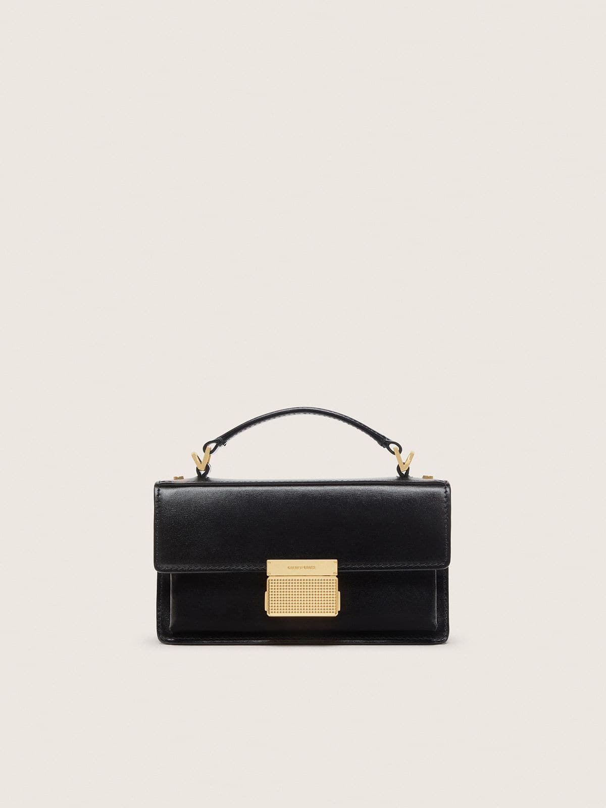 Small Venezia Bag in black boarded leather with gold details