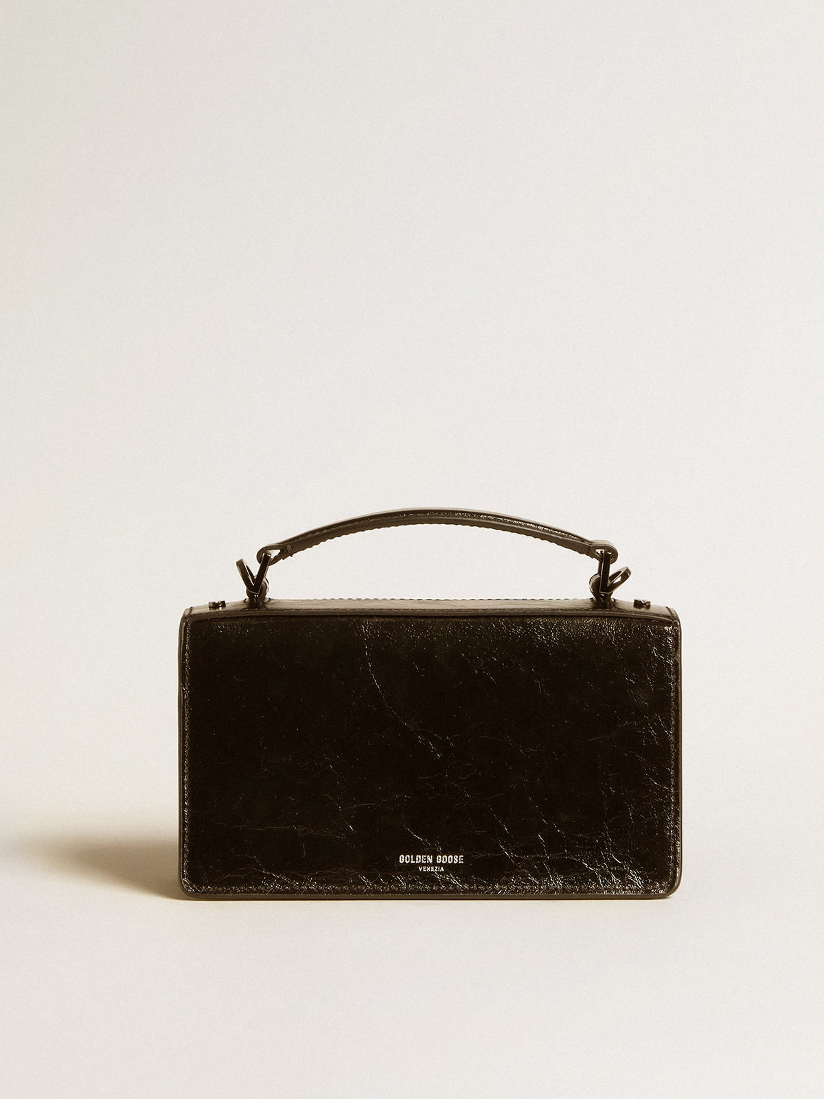 Small Venezia Bag in black metallic leather with black details
