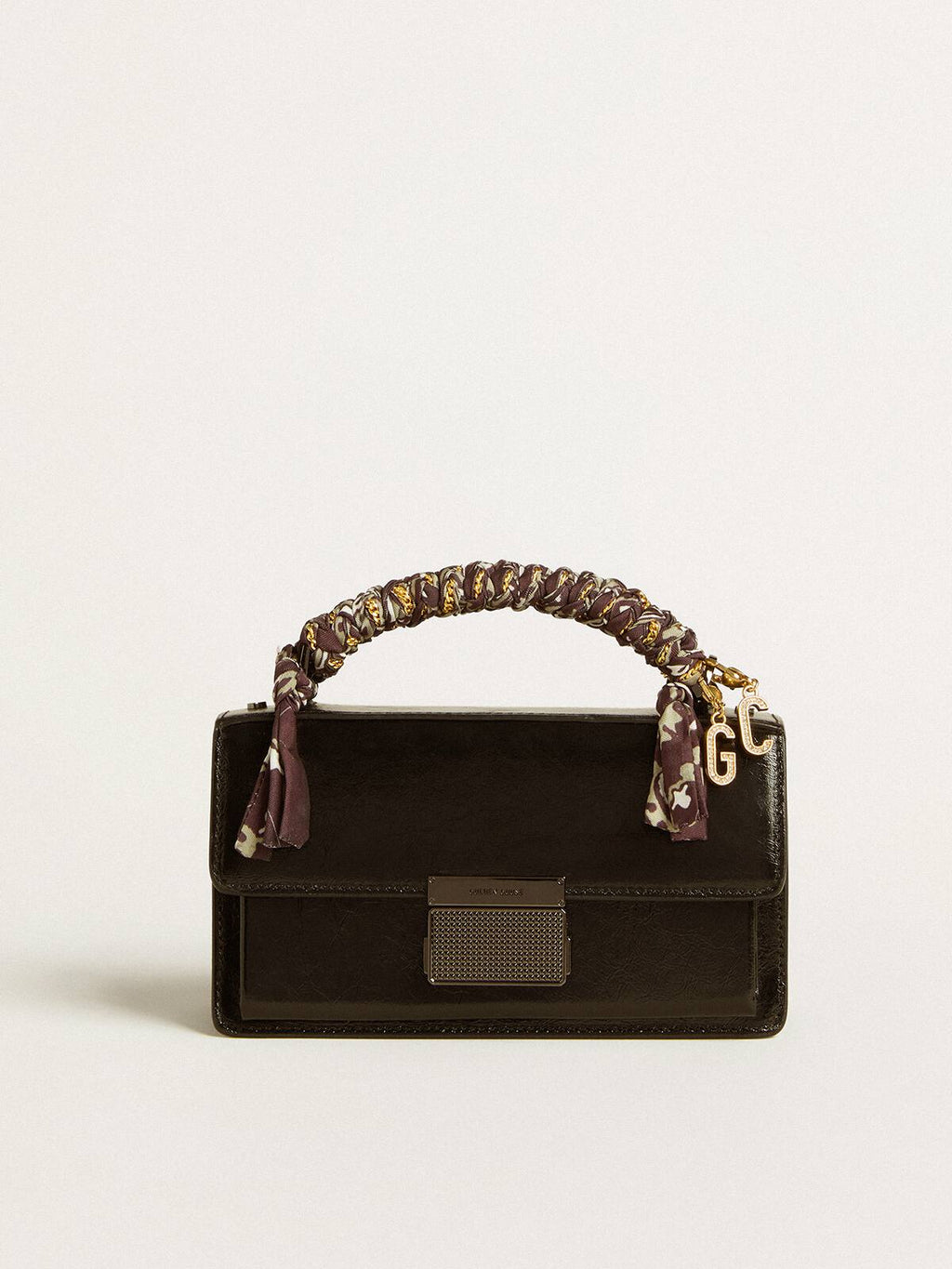 Small Venezia Bag in black metallic leather with black details