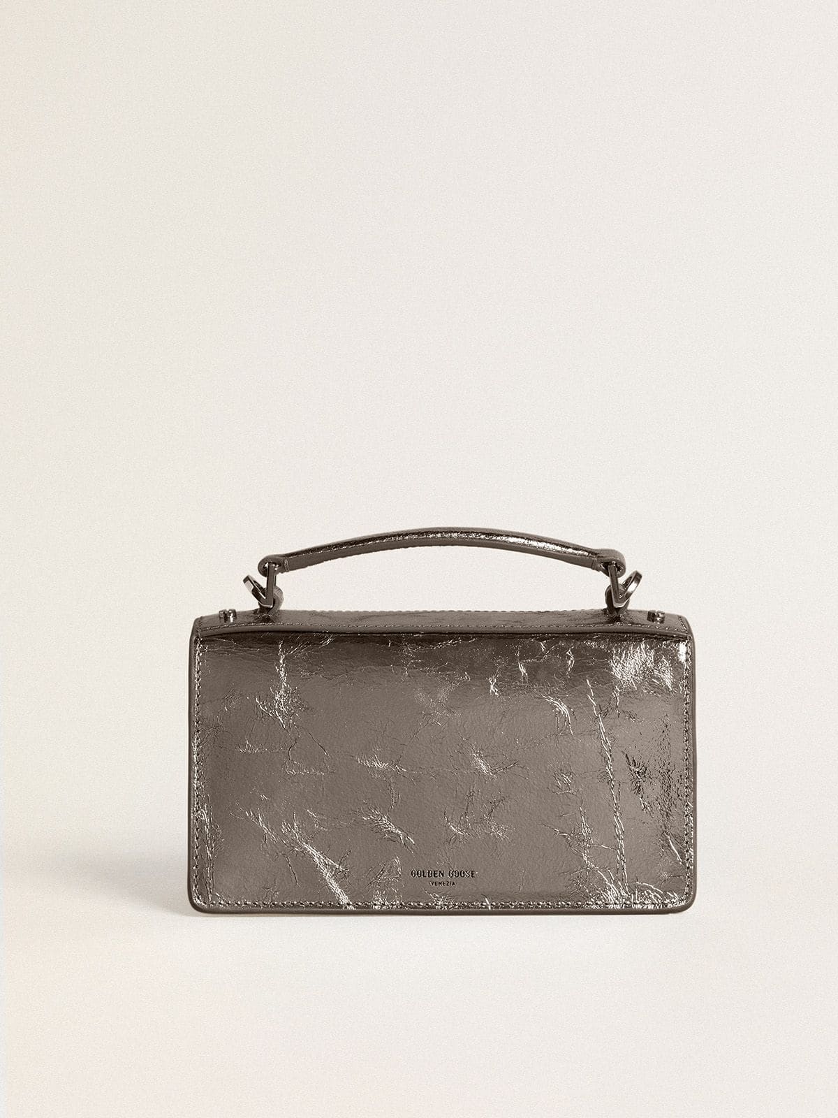 Small Venezia Bag in anthracite-gray metallic leather with black details