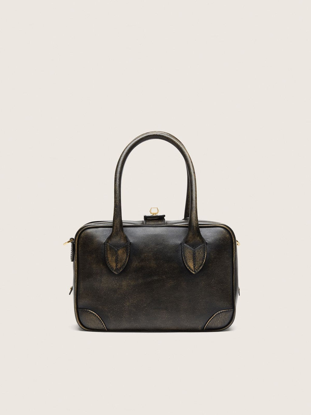 Vita Bag in black distressed leather with gold details
