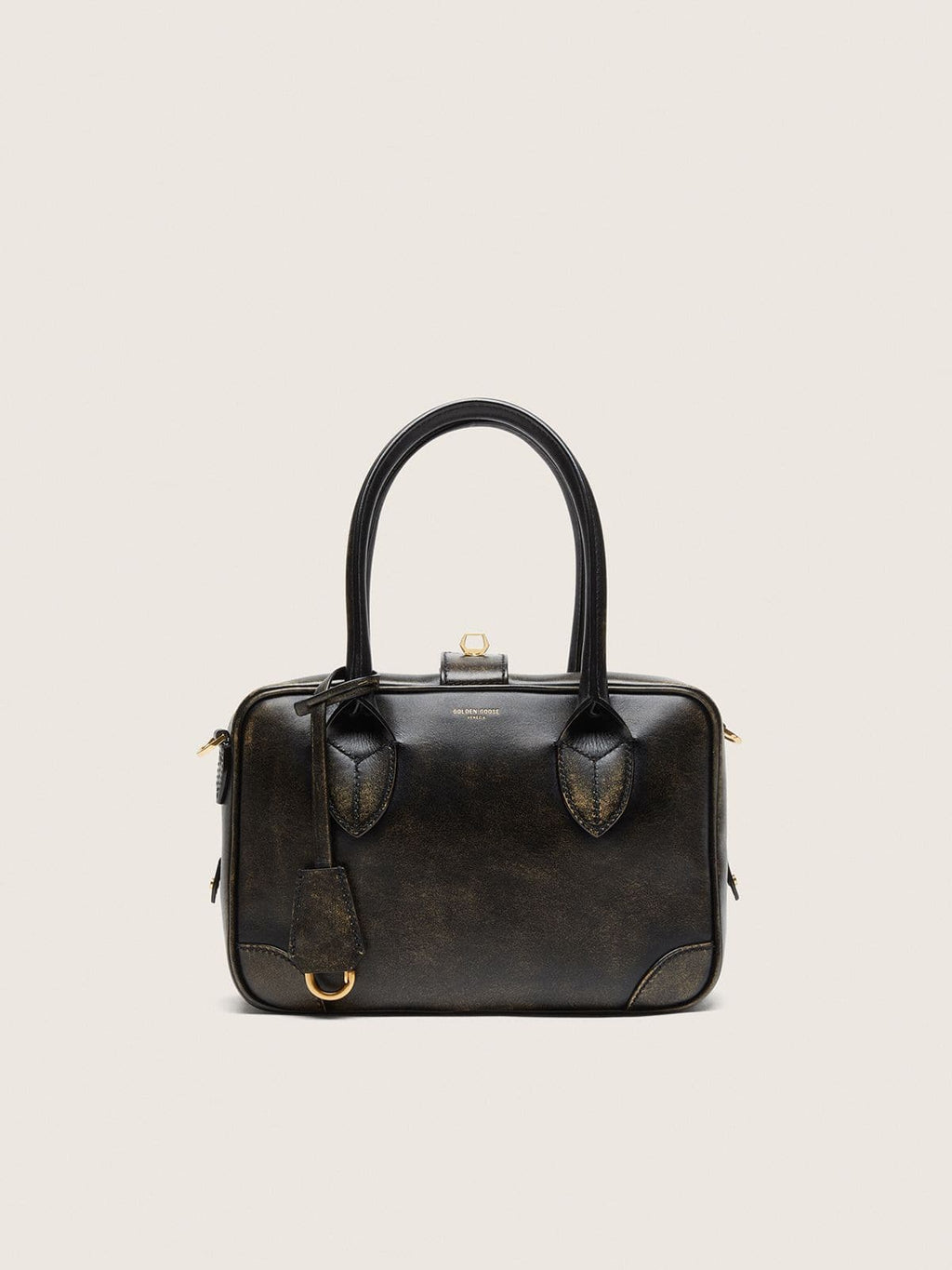 Vita Bag in black distressed leather with gold details