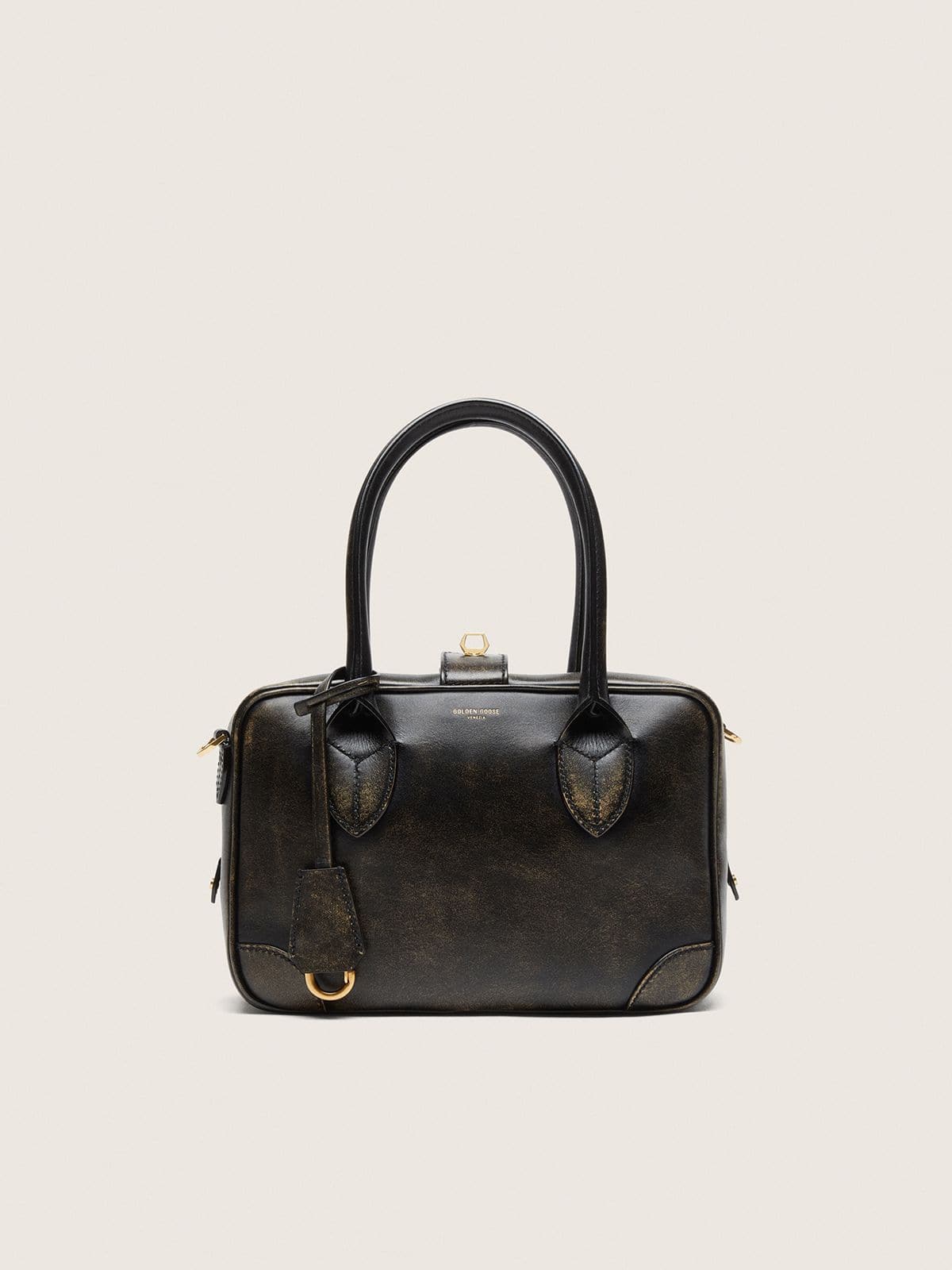 Vita Bag in black distressed leather with gold details
