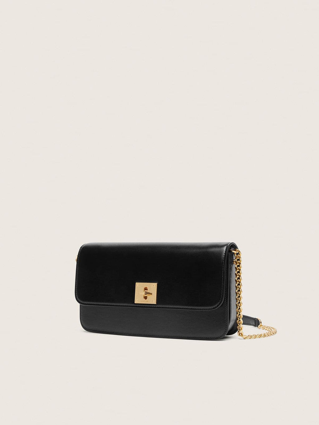 Gioia Bag in black boarded leather with gold details