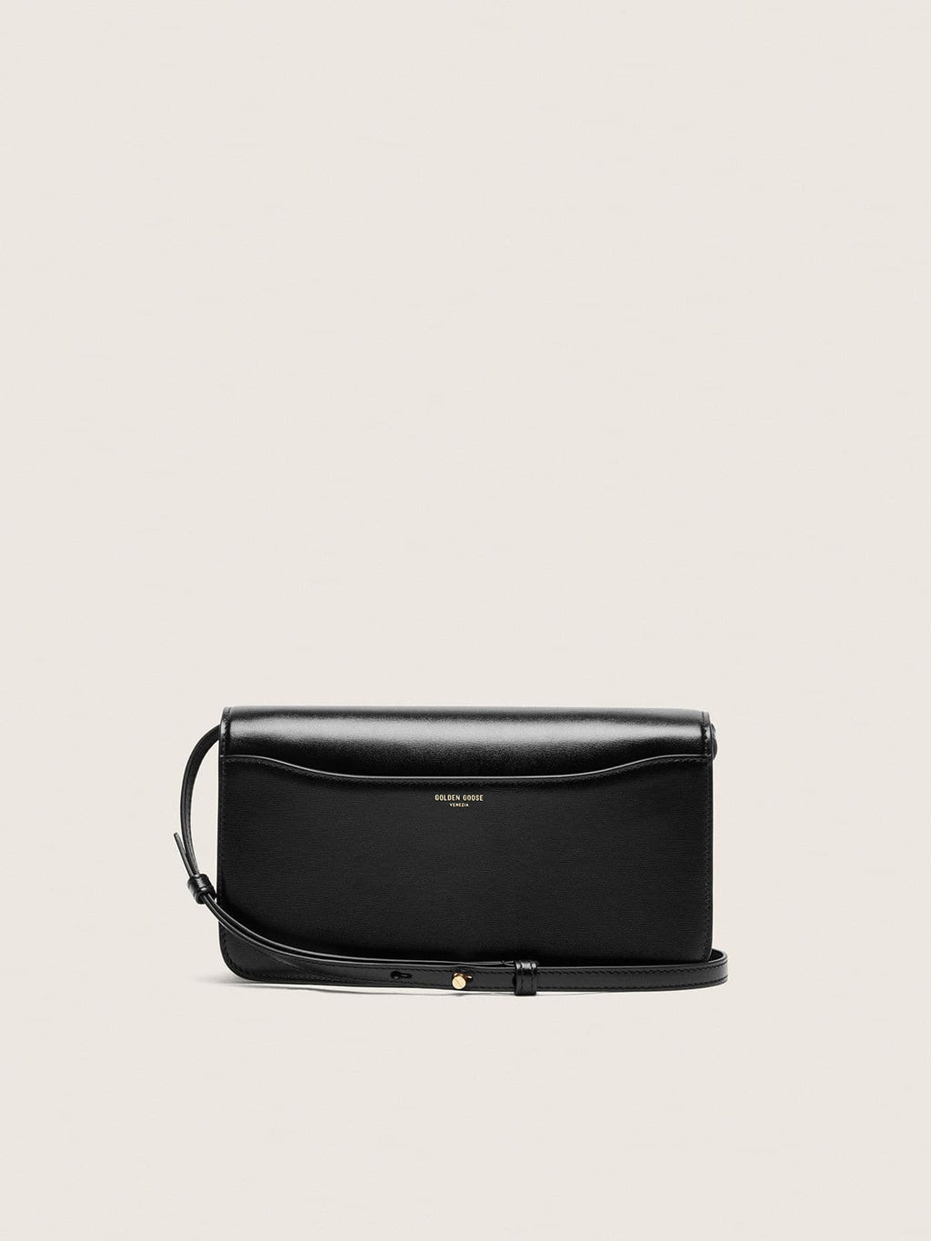 Gioia Bag in black boarded leather with gold details