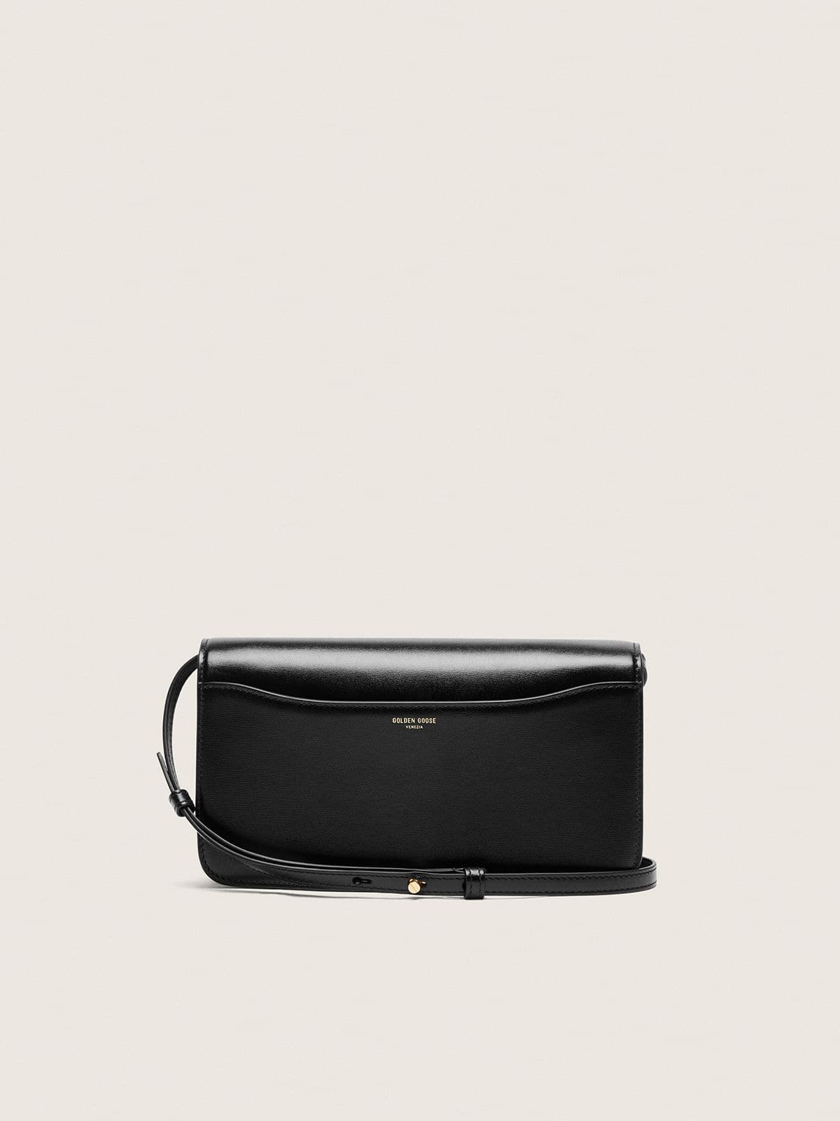 Gioia Bag in black boarded leather with gold details
