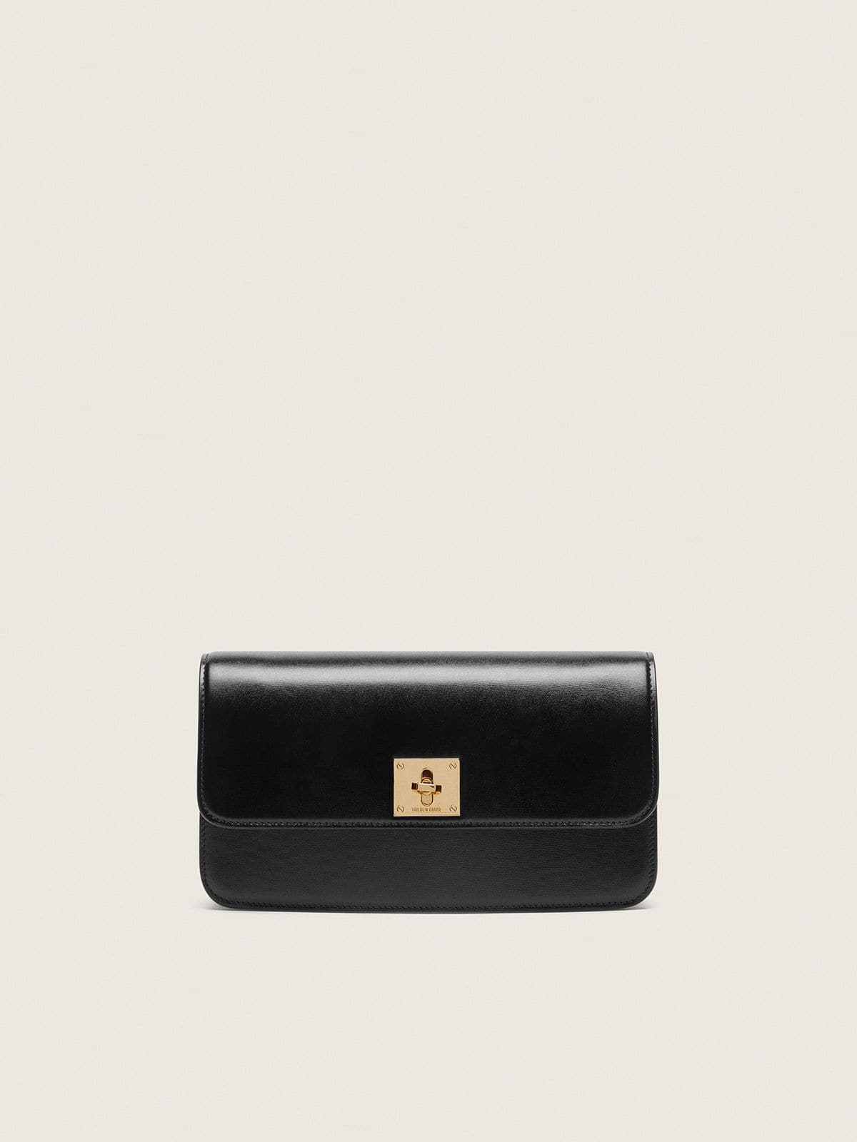 Gioia Bag in black boarded leather with gold details