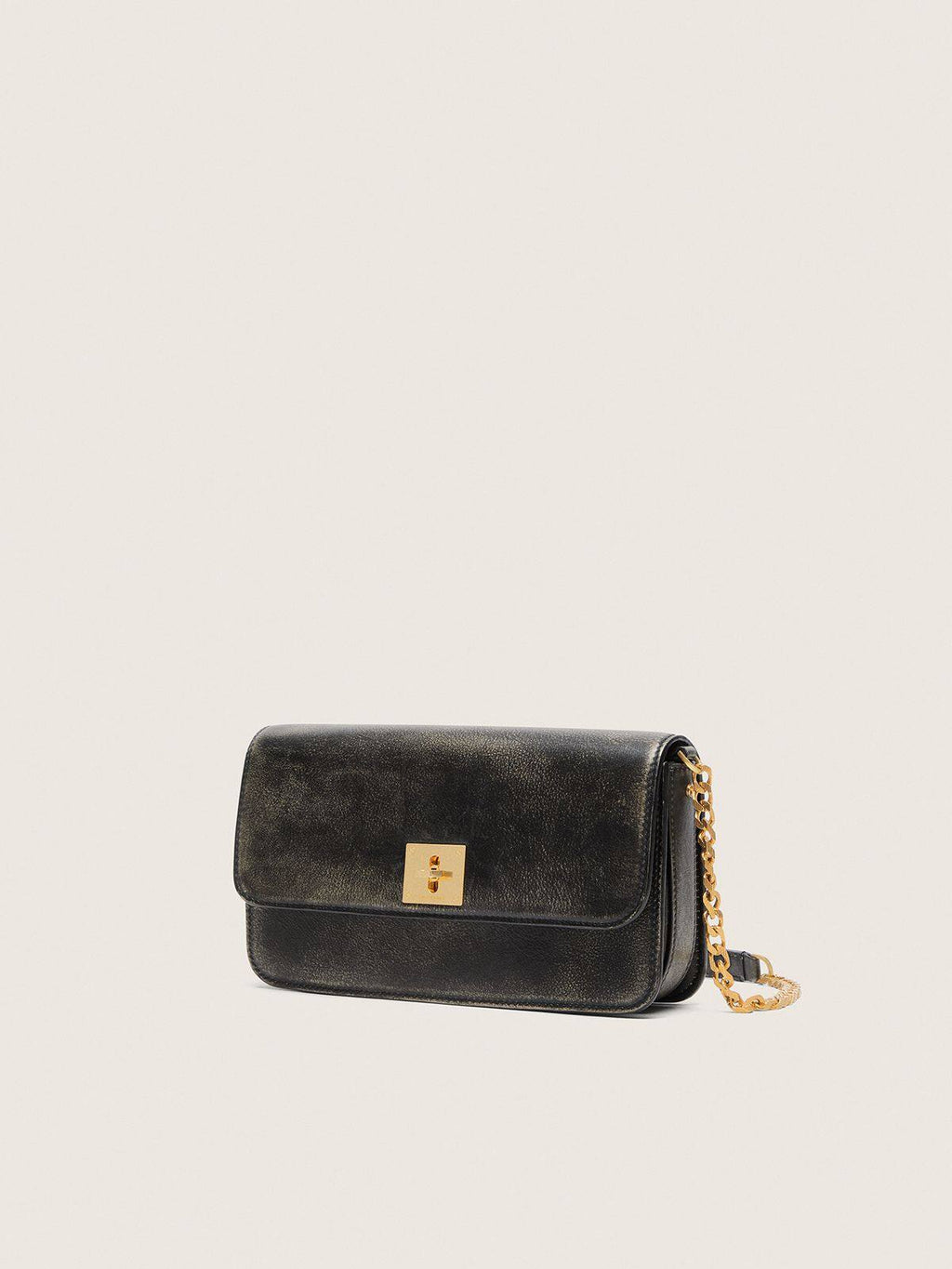 Gioia Bag in black vintage leather with gold details