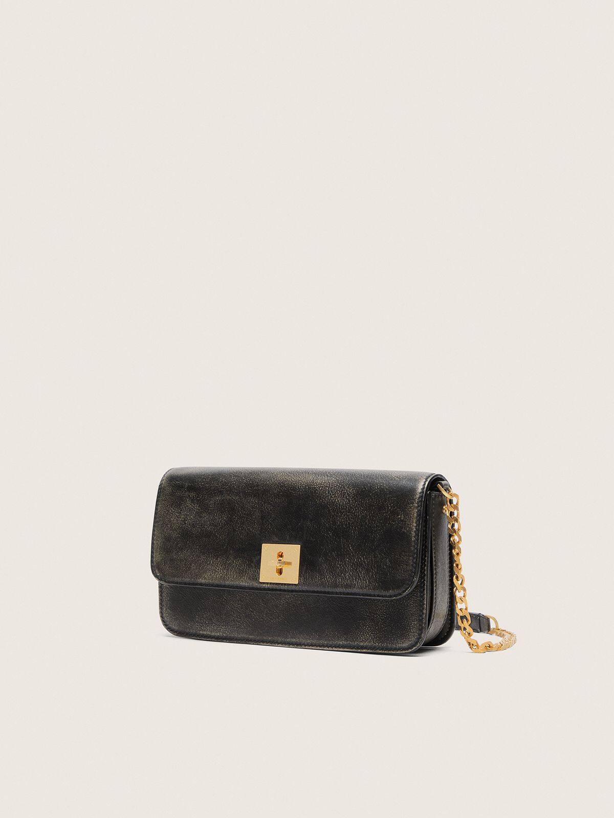 Gioia Bag in black vintage leather with gold details