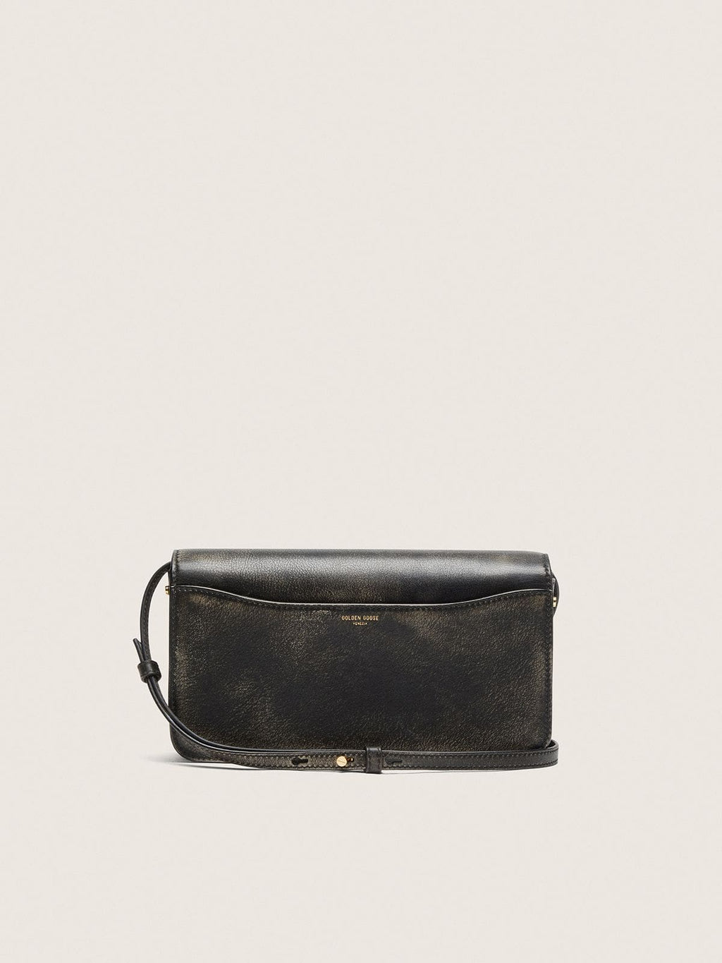 Gioia Bag in black vintage leather with gold details