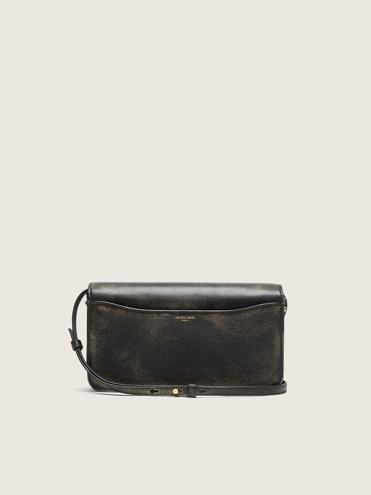 Gioia Bag in black vintage leather with gold details