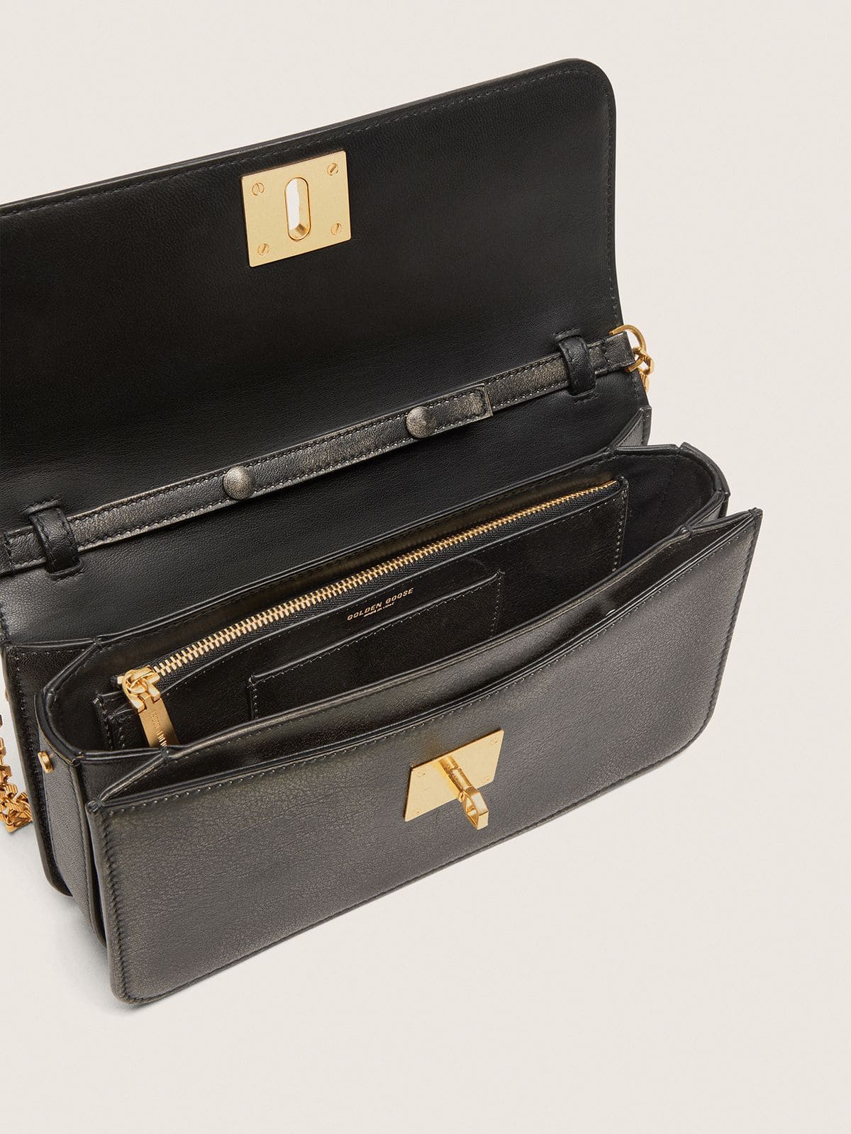 Gioia Bag in black vintage leather with gold details