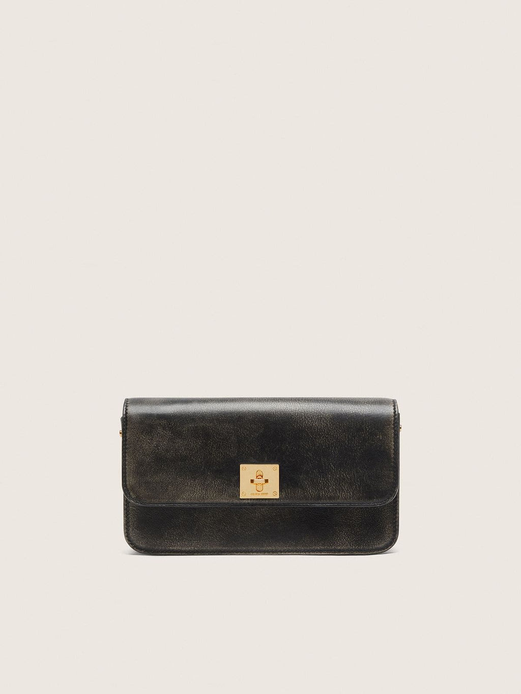 Gioia Bag in black vintage leather with gold details