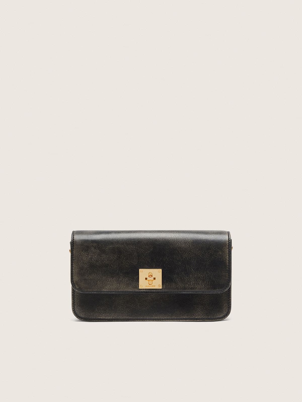 Gioia Bag in black vintage leather with gold details