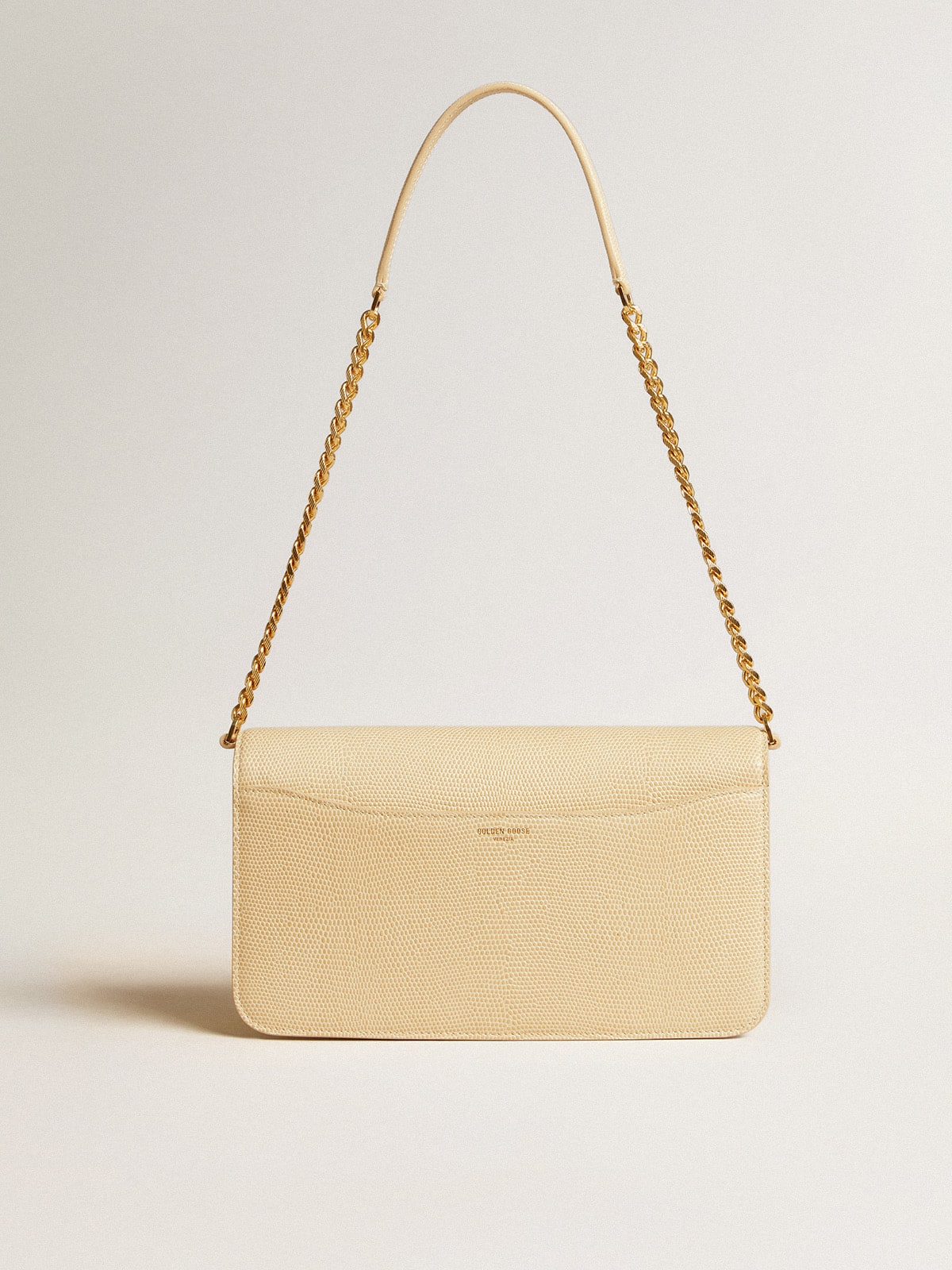 Gioia Bag in vanilla-colored sheepskin leather with gold details