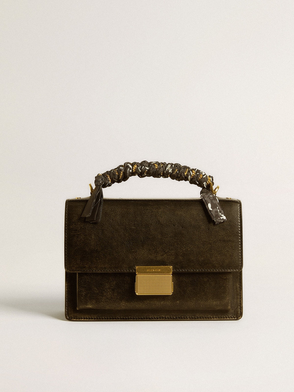 Black braided fabric charm with brass chain