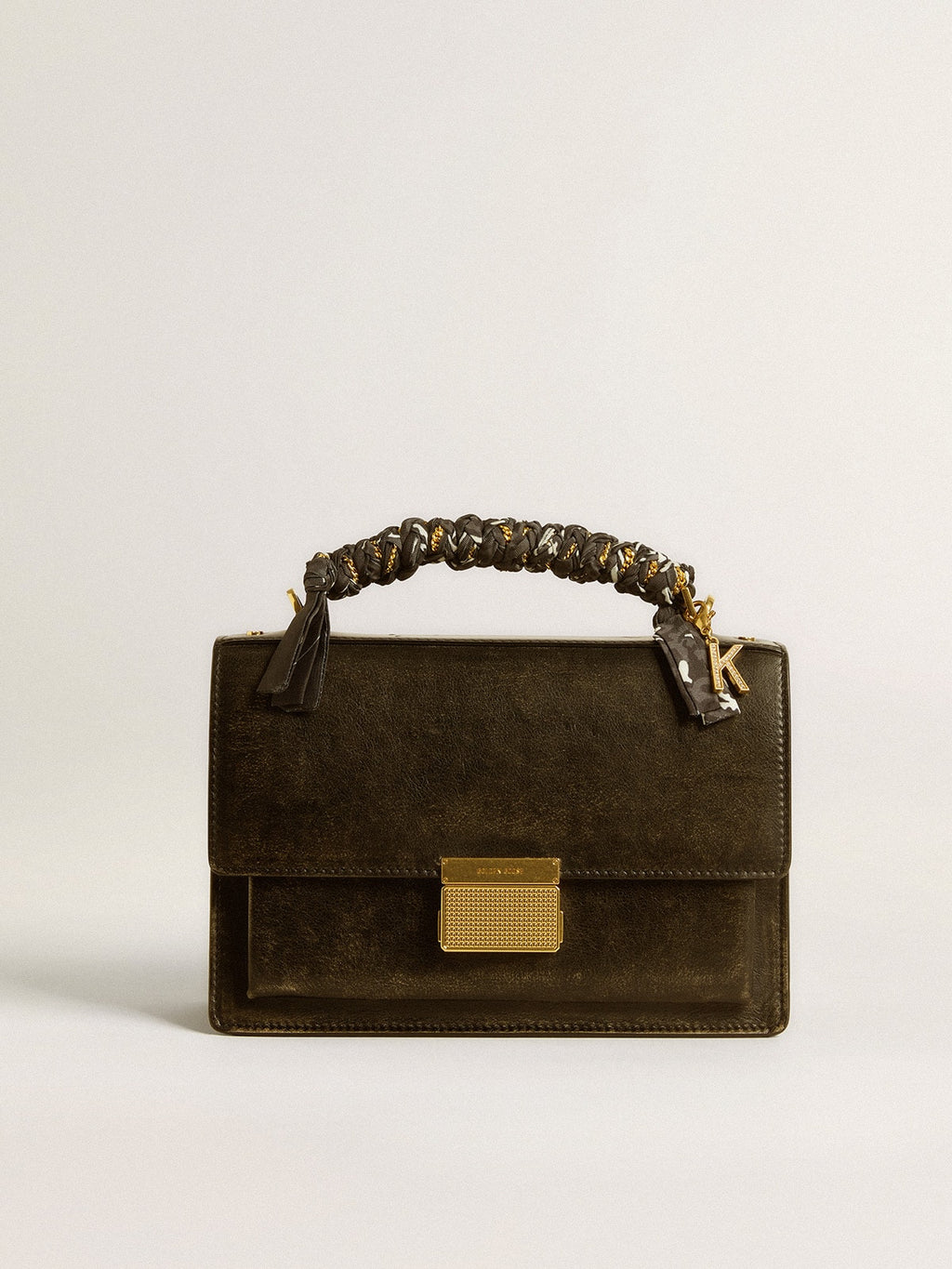 Black braided fabric charm with brass chain