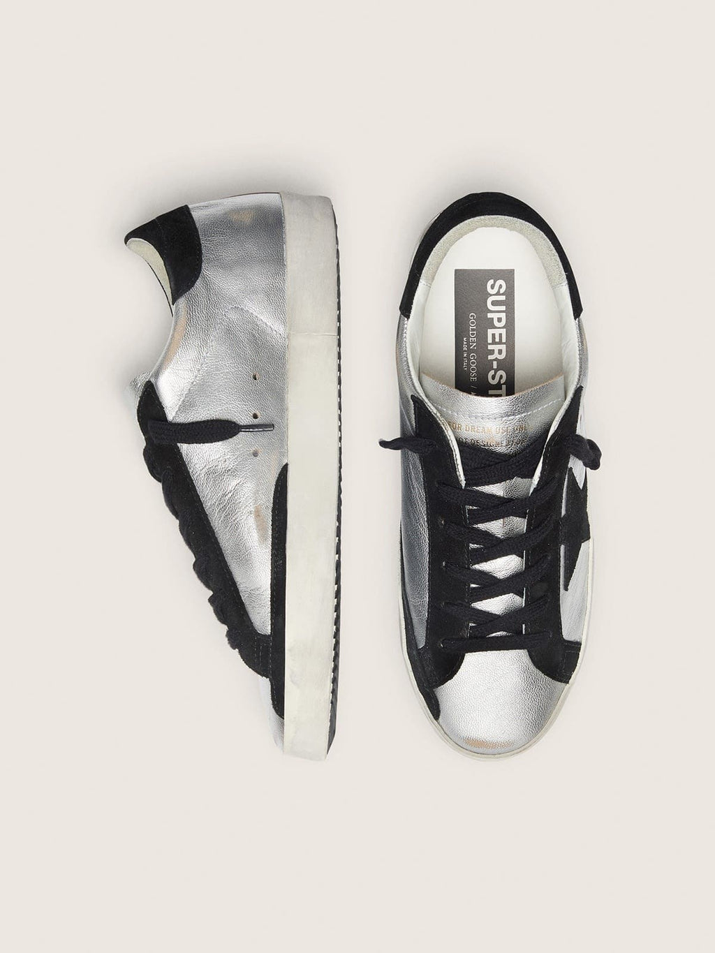 Women's Super-Star in silver leather with contrasting inserts