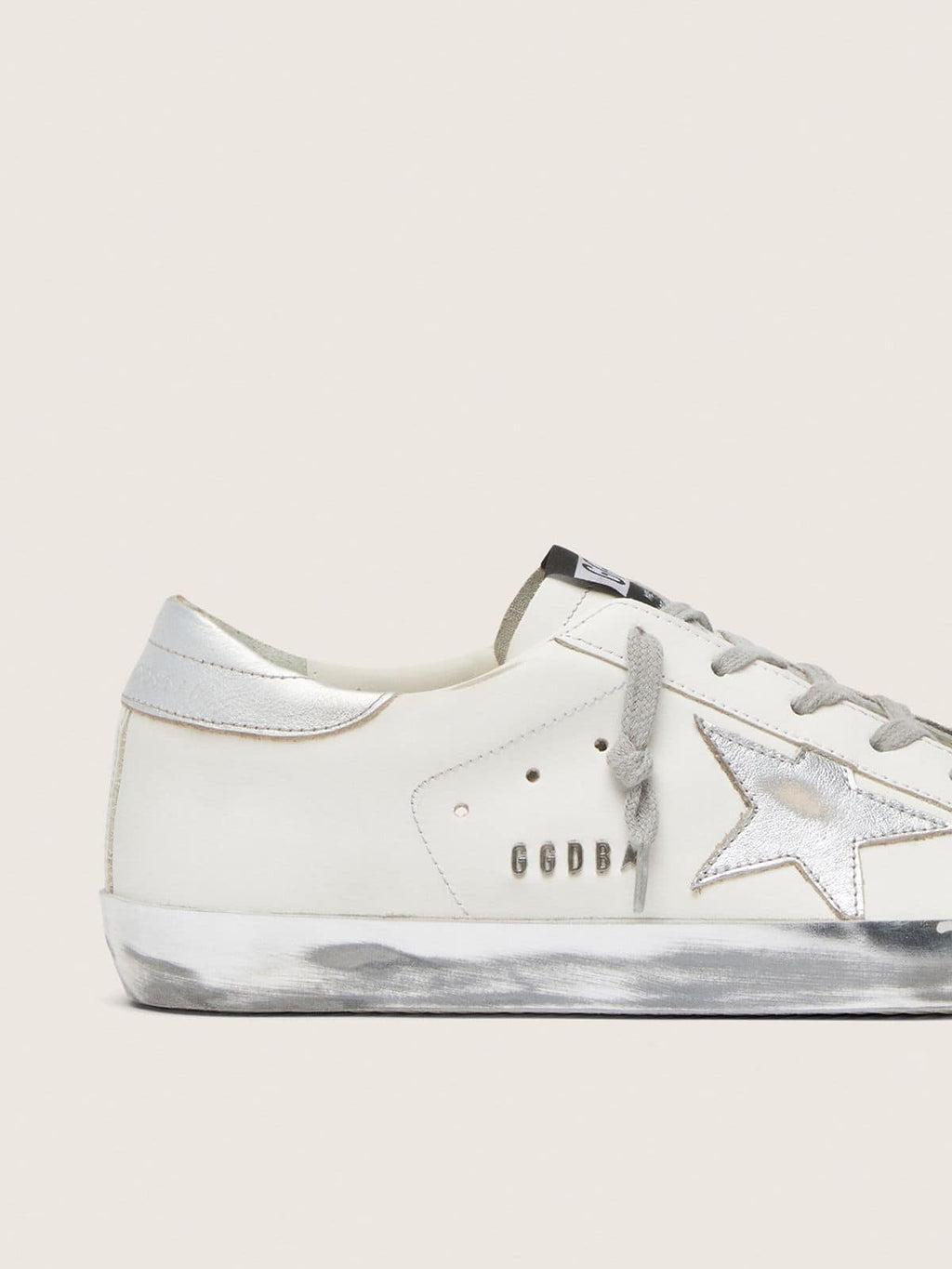 Women's Super-Star with silver sparkle foxing and metal stud lettering