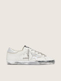 Women's Super-Star with silver sparkle foxing and metal stud lettering