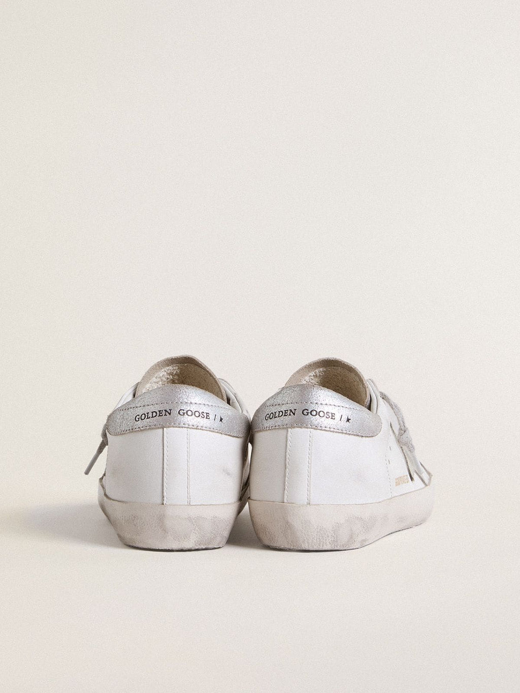 Women’s Super-Star with gray suede star and silver glitter inserts