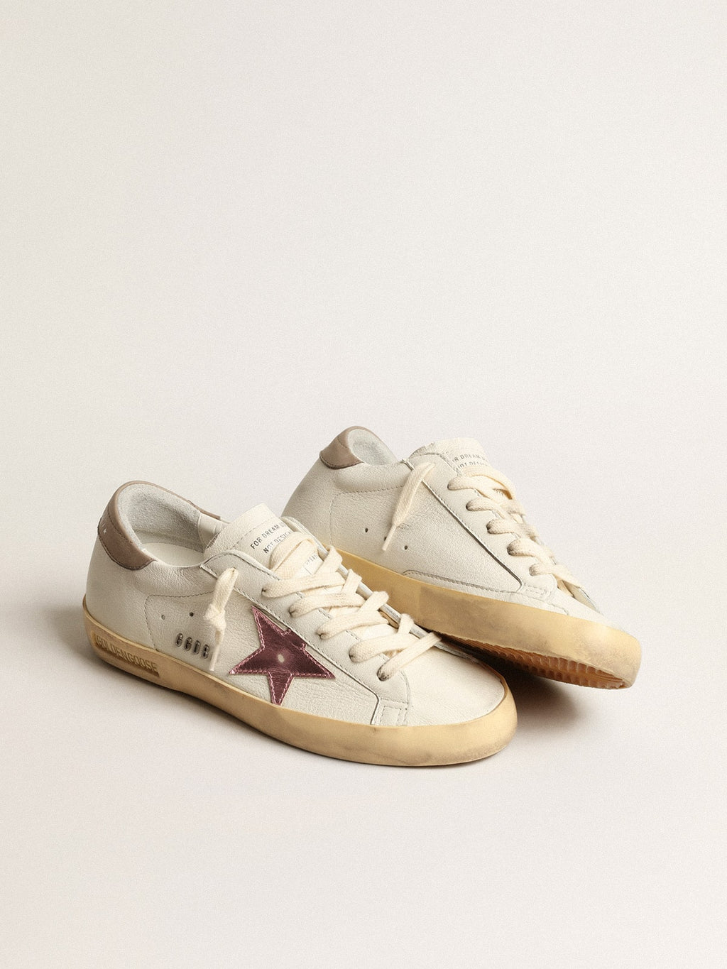 Women's Super-Star in white nappa with pink metallic leather star