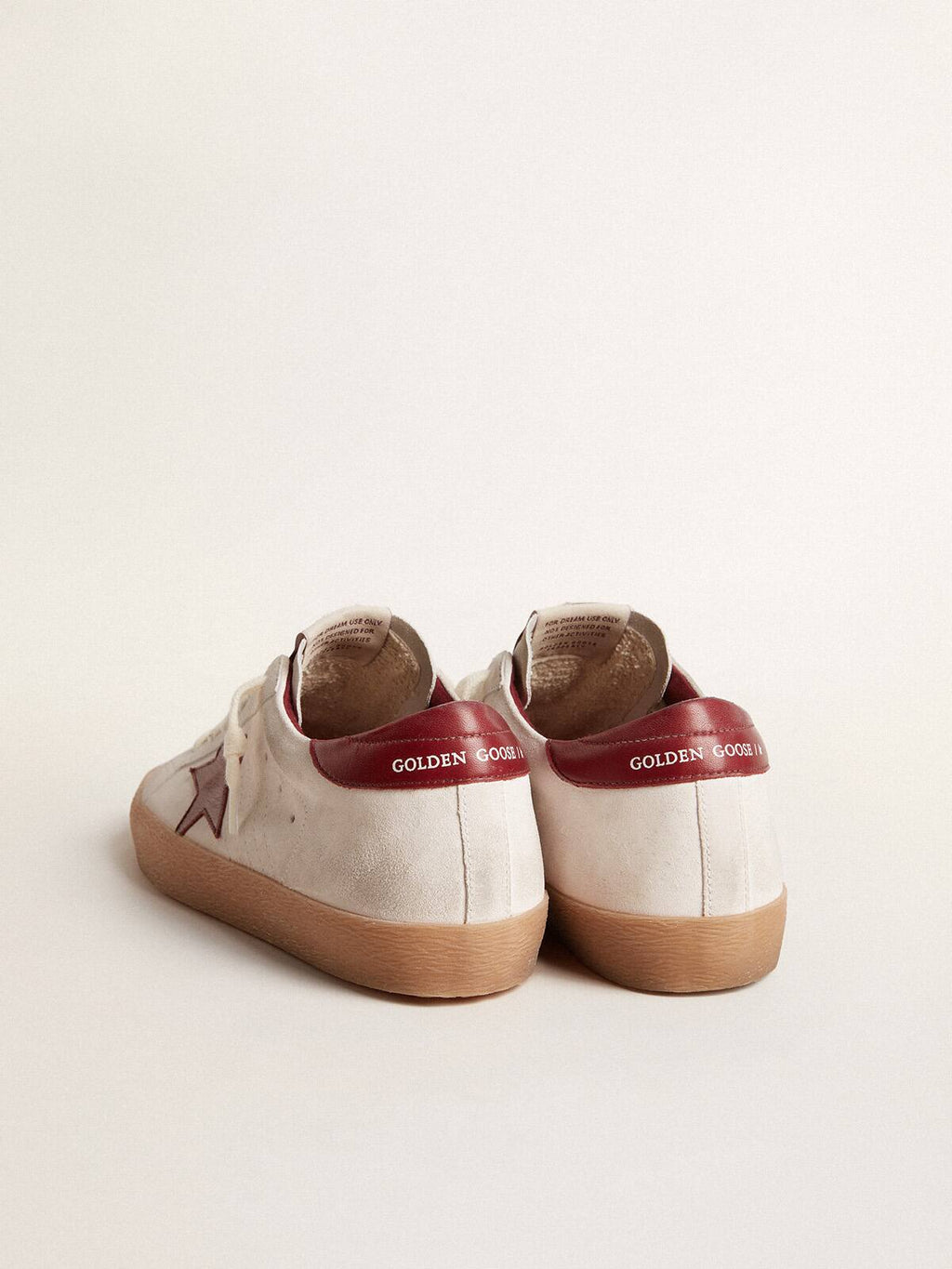 Super-Star in white suede with burgundy leather star and heel tab