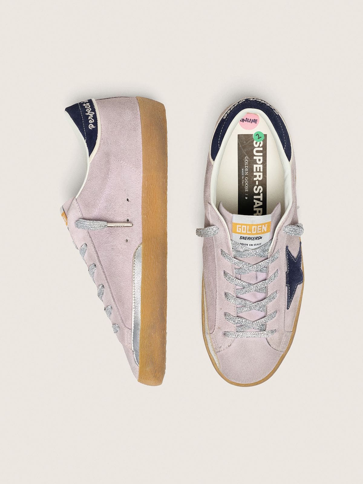 Women’s Super-Star LTD in lilac suede with midnight blue suede star and heel tab