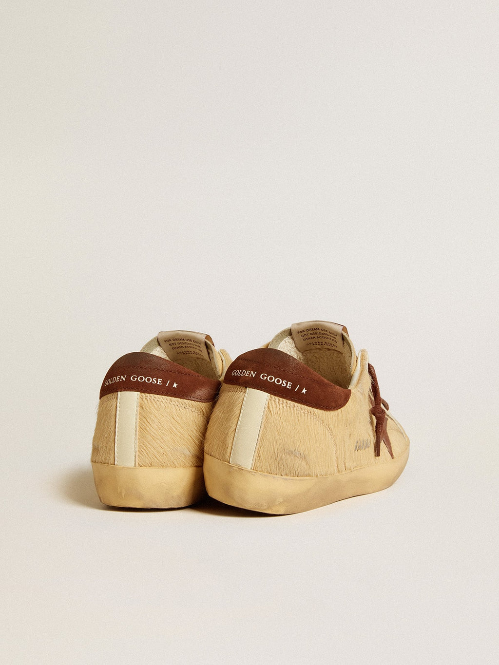Women’s Super-Star in beige pony skin with brown suede star and heel tab