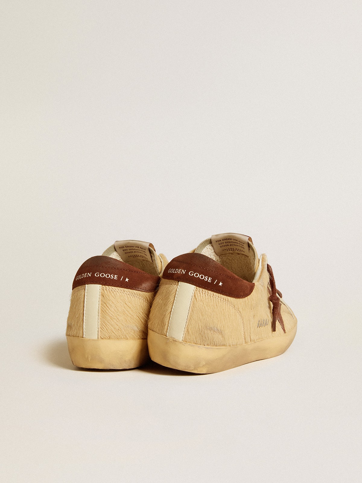 Women’s Super-Star in beige pony skin with brown suede star and heel tab