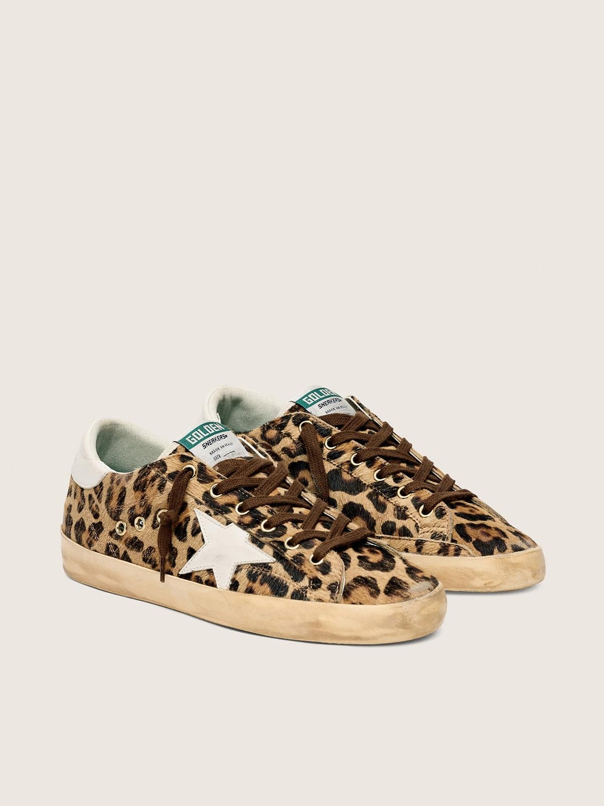 Women’s Super-Star LTD in leopard-print pony skin with leather star and heel tab