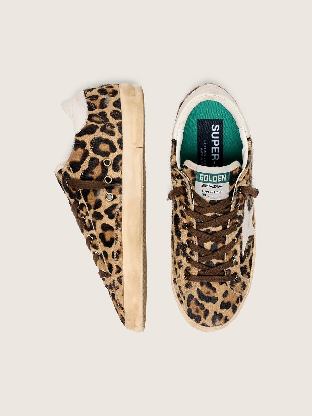 Women’s Super-Star LTD in leopard-print pony skin with leather star and heel tab