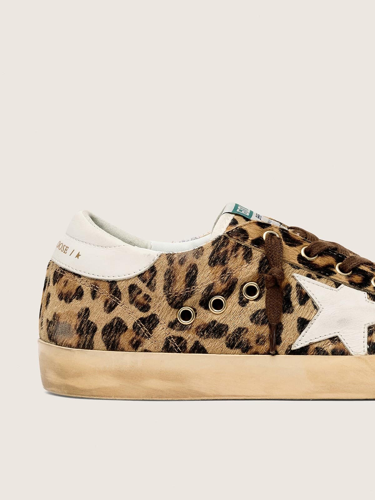 Women’s Super-Star LTD in leopard-print pony skin with leather star and heel tab