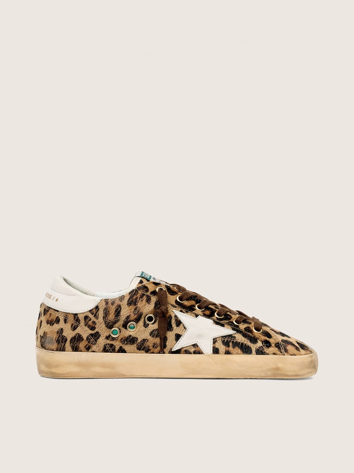Women’s Super-Star LTD in leopard-print pony skin with leather star and heel tab