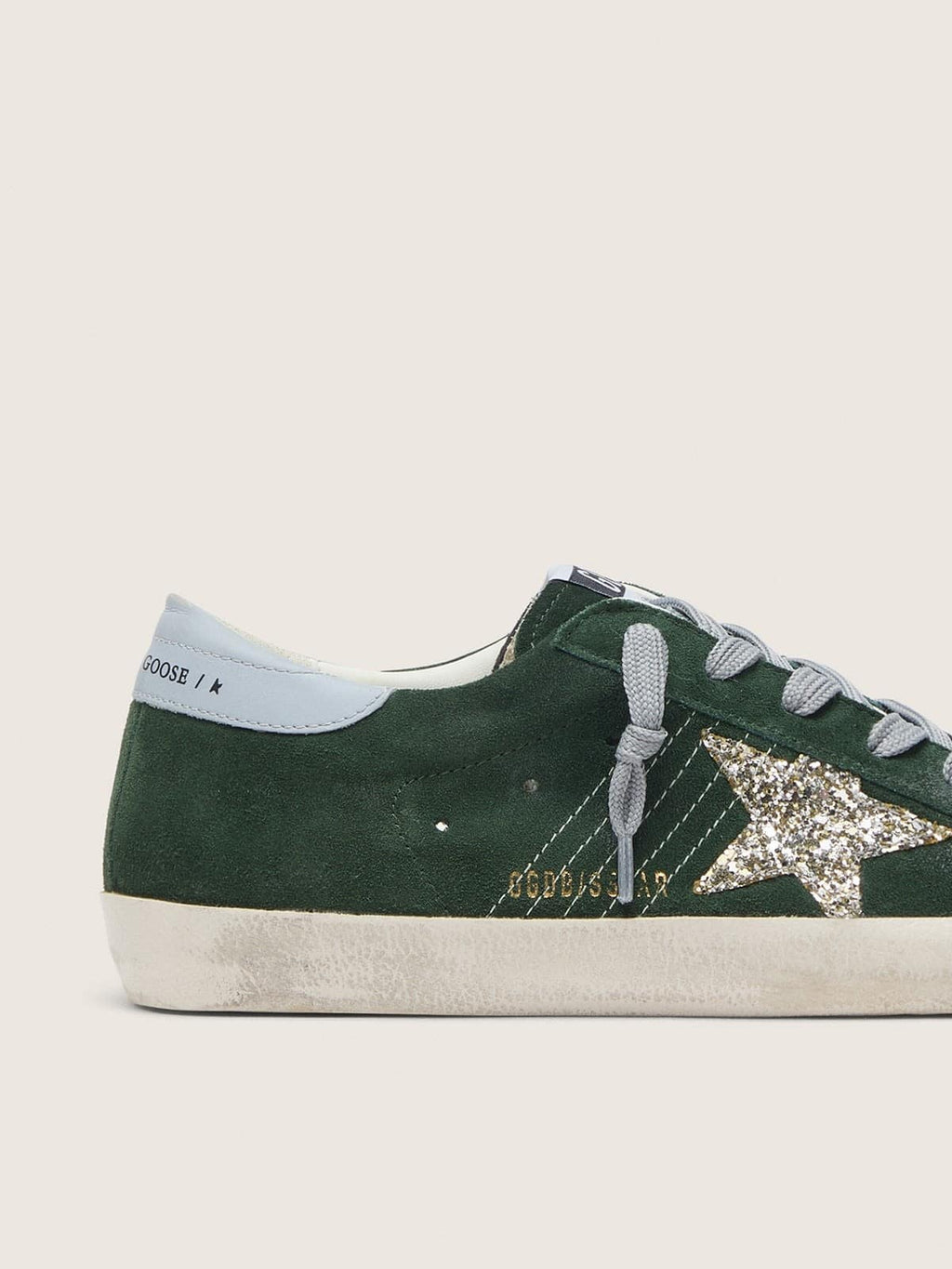Super-Star in green suede, silver glitter star and leather heel tab