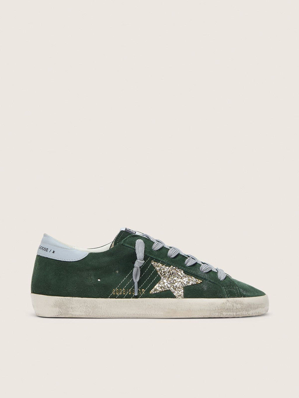 Super-Star in green suede, silver glitter star and leather heel tab