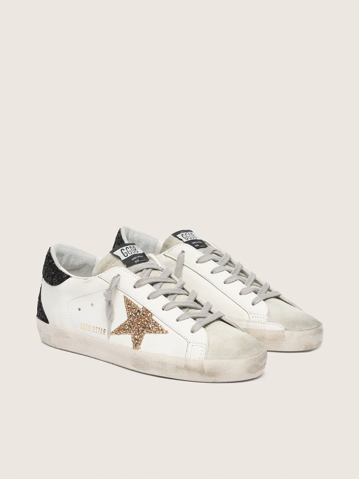 Women’s Super-Star in nappa leather with gold glitter star and black glitter heel tab